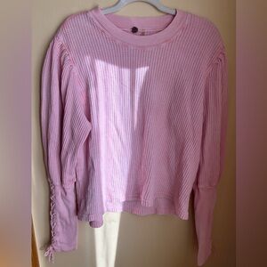 Free People Pink Waffle Knit Long Sleeve Top